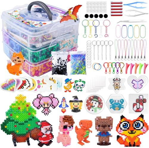 YlYADl Cuentas para Planchar,Plásticos Beads Kit,11500 Perlas para Planchar,Con Caja De Almacenamiento,Creativas Y Manualidades,Plantilla Diy Manualidad para Fiesta Cumpleaños Niños(5mm)