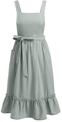 Odizli Kochschürze Damen Vintage Retro Rüsche Leinen Baumwolle Koch Schürze Frauen Küchenschürze Kittelschürze Blau Einheitsgröße