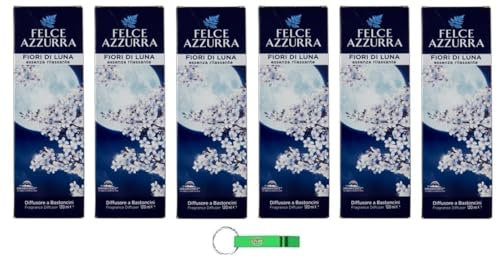 Felce Azzurra - 6 deodorante per ambienti con bastoncini Fiori di Luna - Diffusore a Bastoncini - profumo di fiori di luna 120 ml + portachiavi gratuito Beni Culinari