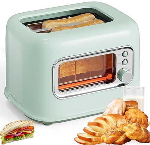 Toaster 2 mit Breiten Schlitzen, 700-W-Brottoaster mit 5-Gang-Backfunktion, 2,5 cm Breiten Schlitzen, doppelseitigem Braten, Krümelblech, Staubschutz, 2-Scheiben-Toaster für Zuhause und Küche