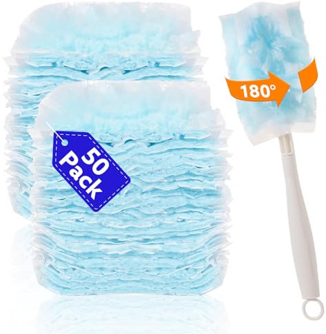 50Pack Duster Refills Compatible with Flash Dusters, 180° Multi-Surface Duster Replacement with Handle, Disposable Dusters Refills for Cleaning Furniture, Office, Blinds, Car