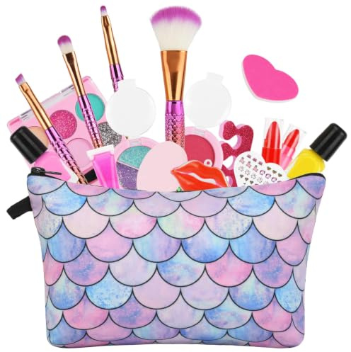 Aomig Ensemble de maquillage pour enfants - Jouets de maquillage pour filles - Non toxiques - 16 pièces - Lavable - Cadeau de Noël ou d'Halloween