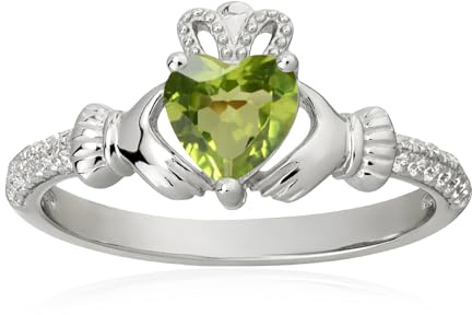 Herzförmiger Peridot-Geburtsstein Claddagh-Ring aus 925 Sterling Silber – 6MM herzförmiger Peridot-Ring, Irischer Schmuck, Glücksbringer für Damen, Größe 6
