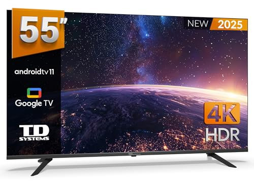 TD Systems - Smart TV 55 Pulgadas 4K HDR10 sin Marcos, Android 11, Google Assistant, Control por Voz, televisión TDT 2025. Televisor con 3 años de Garantia - PRIME55K20GLE