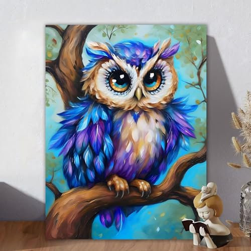 Malen Nach Zahlen Erwachsene, Malen Nach Zahlen Kits Eule, DIY Malen-Nach-Zahlen Tier Leinwand Bastelset für Kinder Anfänger Mit Pinseln für Home Wall Decor, Geschenke für Frauen 100x130cm W-7