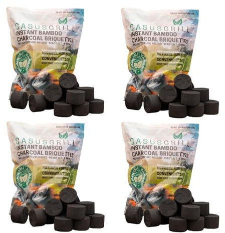 4X Bambus Grillkohle-Briketts je 1 kg - Nachhaltige Holzkohle mit Quick Oxylite, ohne Anzünder nutzbar, grillbereit in 5-8 Min., geruchsneutral, 3 Std. Brenndauer, umweltschonend