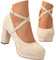 Spangenpumps Brautschuhe Hochzeitsschuhe,Damen Pumps mit hohem Blockabsatz Party-Schuhe elegant zum Hineinschlüpfen Riemchen High Heel Dirndl Halbschuhe Absatzschuhe Highheels Ballerina Beige 40