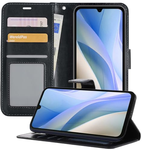 BTH - Hülle für Samsung Galaxy A15 5G - Bookcase Hülle mit Kartenfach - Portemonnaie Etui Schwarz