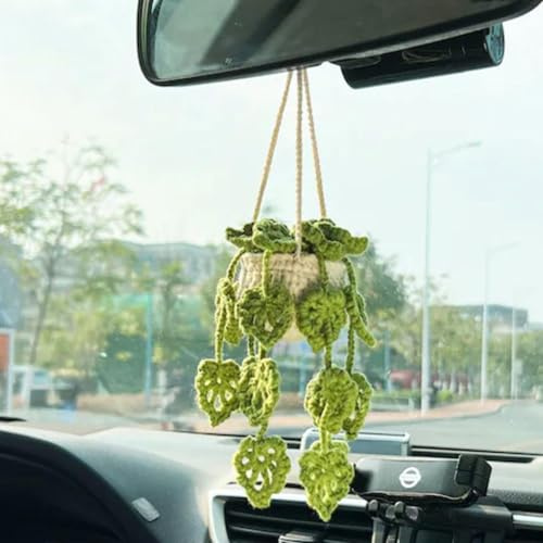 Generisch 2X Auto Hängepflanze Häkeldekor, Gestrickter Pflanzenkorb Zum Autospiegel, Tragbare Topfpflanzen Häkeln, Handgefertigte Rückspiegel Dekoration, Für Auto, Schlafzimmer