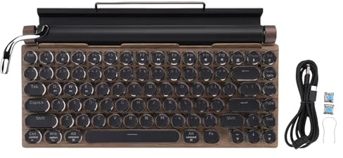 Fockety Retro -Schreibmaschinenmechanische Gaming -Tastatur, Bluetooth -Typewriter -Tastatur mit Punk -Rund -Tastaturen und RGB -Hintergrundbeleuchtung für PC, Laptop, Tablet (Holzfarbe)