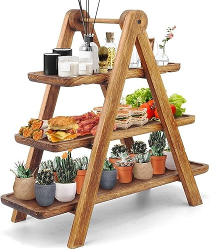 Serviertablett aus Holz, 3 Etagen, Cupcake-Ständer mit abnehmbaren Tabletts, rechteckig, Servierplatte, Dessertständer für Party, Hochzeit, Weihnachten, Käse, Charcuterie, Snacks, Buffets, Obst