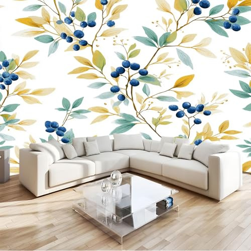 Farbe Vlies Fototapete, Minimalistisch Schön Pflanzen Olivenbäume Tapeten 250 x 175 cm Fototapeten für Wohnzimmer Schlafzimmer Esszimmer und Kinderzimmer - Vliestapete Wandtapete Tapete 3D Effekt