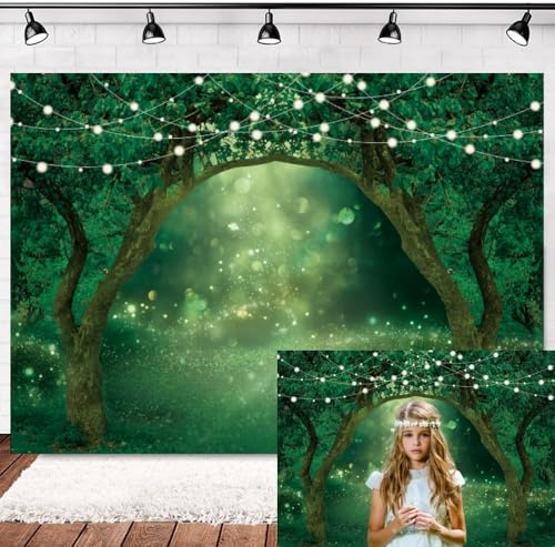 INRUI Polyester Enchanted Garden Photography Backdrop Magic Forest Fairy Wonderland Woodland Party Photo Decoration (2.1x1.5m)