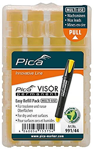 Pica 991/44 Permanent Marker Minen/Ersatzminen | wasserfest, umweltfreundlich, wirtschaftlich, für diverse Materialien geeignet | Farbe: gelb, Durchmesser: 10 mm, Länge: 85 mm,