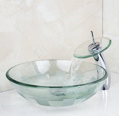 Gowe Victory Bol en verre de salle de bain, évier, lavabo avec robinet cascade en verre trempé de salle de bain Lavabo Ensemble