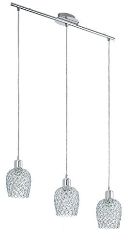 EGLO Pendelleuchte Bonares 1, 3 flammige Hängelampe, Elegant, Hängeleuchte aus Stahl und Kristall in Chrom, Klar, Esstischlampe, Wohnzimmerlampe hängend mit E27 Fassung
