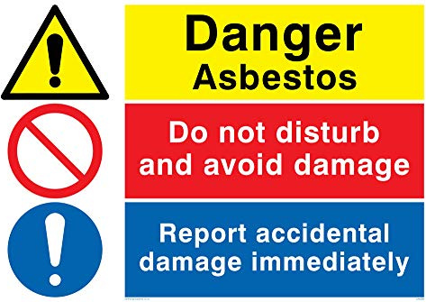Viking Signs CH5399-A4L-V Danger Asbestos Combination Sign, Vinyl/Sticker, 300 mm H x 200 mm W