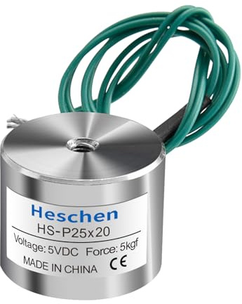 Heschen DC Holding Electromagnet HS-P25x20 Suction Cup Magnet, 25x20mm, DC 5V | 25mm diameter, 20mm height, holding solenoid lifting magnet, low voltage mechanism, for robotic sorting machinery
