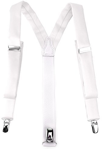 TigerTie schmaler Unisex Hosenträger in Y-Form mit 3 extra starken Clips - Farbe in weiss einfarbig Uni - hochwertige Verarbeitung