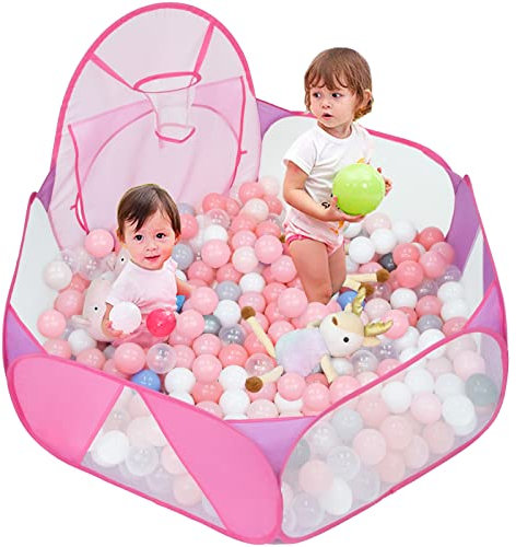 Eocolz Bällegrube für Kinder, großes Pop Up Bällebad Bällepool, Spielzelt für Kleinkinder, Baby-Laufstall mit Basketballkorb und Aufbewahrungstasche, 120 cm, Bälle Nicht im Lieferumfang enthalten