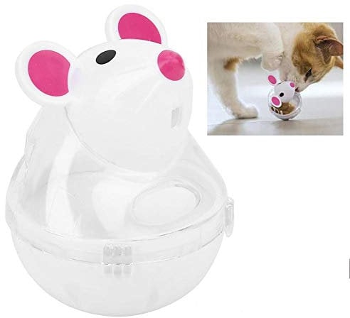 Cat Food Ball, Mice Tumbler Ball Cat Slow Feeder Food Dispenser Pet Food Ball Dog Treat Ball Leaking Food Toy for Puppy and Small Medium Dogs(White)