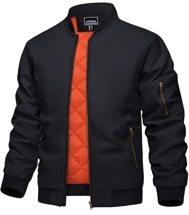 KEFITEVD Men's Jacket Bomber Thermal Casual Work Coat Padded Lined Military Jackets Winter Vintage Windbreaker,Black,L