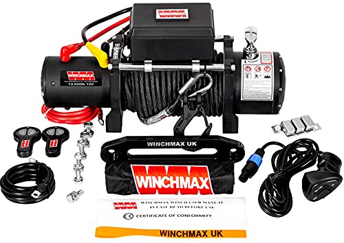 WINCHMAX 13,500lb (6,123kg) Military Grade 12v Electric Winch. 25m x 10mm Armourline Rope. 3/8 inch Tactical Hook.