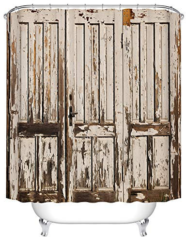 Boyouth Rideau de Douche Vintage en Bois avec Impression numérique pour décoration de Salle de Bain, Tissu imperméable en Polyester avec 10 Crochets, 150 x 180 cm, Multicolore