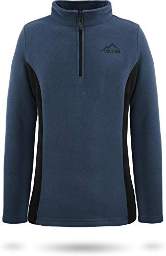 normani Damen Fleecepullover Winterpullover Skipullover mit Stehkragen und halber Reißverschluss, schnelltrocknend und EXTREM warmes Sweatshirt 280 g/m² Farbe Blau/Schwarz Größe XL