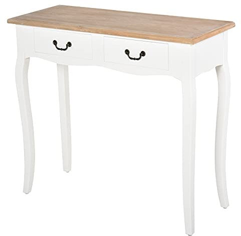 HOMCOM Table Console Table d'entrée Bout de Canapé Style Mexicain 2 tiroirs dim. 87L x 34l x 78H cm MDF Bois Massif pin Clair Blanc