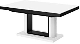 Furniture24 Design Couchtisch Tisch Quadro Lux Wohnzimmertisch Hochglanz Schublade höhenverstellbar ausziehbar Esstisch Sofatisch (Weiß Hochglanz/Schwarz Hochglanz/Weiß Hochglanz)