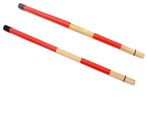 Alnicov Par de cepillos de bambú de 40 cm para música folclórica de jazz (rojo)