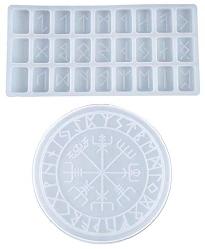 KERDEJAR Silikonform, 2 Stück/Set Runen Symbol Kristall Epoxidharz Form für Tischspiele Wikinger Schatz Kreis Wahrsagung Brett Silikonform DIY Handwerk Herstellung Werkzeug