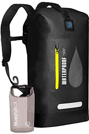 Blueshyhall 30L wasserdichter Trockenrucksack, Roll-Top-Sack, Aufbewahrungstasche für Reisen, Kajakfahren, Rafting, Bootfahren, Angeln, Camping und Strand – Schwarz