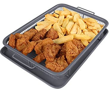 Bandeja rectangular para horno crujiente, cesta antiadherente para freír aire con bandeja, cesta de acero al carbono para cocinar uniformemente, no necesita torneado, alimentos sin aceite