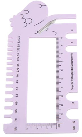 Stitch Counter For Crochet Uk, Plastic 14x7.6cm Crochet Needle Ruler Gauge Sewing Gauge Fade-Free Scale & Sheep Design with Engraved Chart Measuring Tool for Home Craft Use