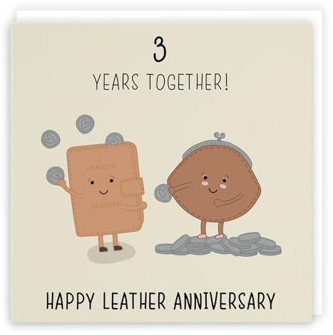 Hunts England - Large 3rd Wedding Anniversary Card - Large Size - Leather Anniversary - Iconic Collection - Large - 210 x 210 mm - 3 Years Cute Anniversary Card For Him, Her, Couples, etc.