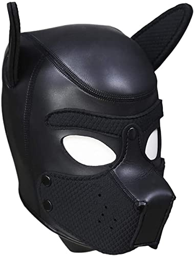 YiQin RWSX Hundemaske, Weiche Latex Petplay Hundemaske mit Ohren Welpenmaske Hunde Masken, Abnehmbarer Mund, Geeignet für Halloween, Urlaubsparty