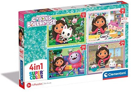 Clementoni DreamWorks Gabby's Dollhouse - 4 Puzzle mit 12, 16, 20 & 24 Teilen für Kinder ab 3 Jahren, Kinderpuzzle mit besonderer Leuchtkraft, 21524 von Clementoni