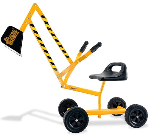stargo Kids Excavator Toy Sand Digger on Wheels with Hat, Steel Sandbox Digger Toys for Boys, Sand Toys Ride On Excavator, Beach Toys