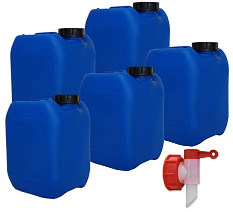 plasteo® 5 Liter Kanister Neu mit Sicherheitsverschluss (DIN 51) | BPA Frei | Lebensmittelecht | Tragbar Stapelbar und Stabil | Schwere Qualität | Robust und Langlebig | Indoor und Outdoor