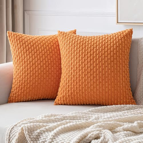 MIULEE Kordsamt Kissenbezug Kissenbezüge Dekorative Kissenhülle Moderne Sofakissen Dekokissen Couchkissen Zierkissen Weicher für Sofa Wohnzimmer Schlafzimmer 2er Set 50x50 cm Orange