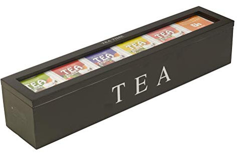 Wooden Tea Box Storage Organizer,Tea Bag Holder for Assorted Variety of Tea Bags and Small Items (Black)