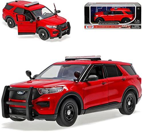 Motormax Ford Explorer XLT Police Interceptor Utility Rot Polizei mit Sirene Feuerwehr 6. Generation Ab 2019 1/24 Modell Auto