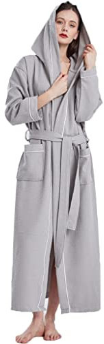 Accappatoio Donna Microfibra Piscina,Accappatoio Da Donna Con Cappuccio Lungo，accappatoio Leggero Di Lunghezza，accappatoio Lungo Alla Caviglia In Cotone Loungewear ( Color : Light grey , Size : M )