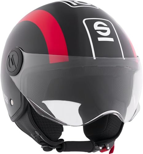 Sparco Riders Sp601 Motorradhelm, Scooter ECE 22.06 Homologiert, Demi-Jet Helm mit Anti-Kratz-Visier und Micrometric Auslösung, SCHWARZ/ROT, S
