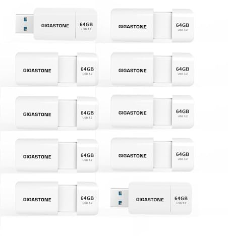 GIGASTONE 64GB Flash-Laufwerk (10 Stück) Z60 USB 3.2 Gen 1, 100MB/s UltraSchnell, Capless, Daten­speicherung, Backup für PC/Mac/TV/Auto, USB 2.0/3.0/3.1 Kompatibel