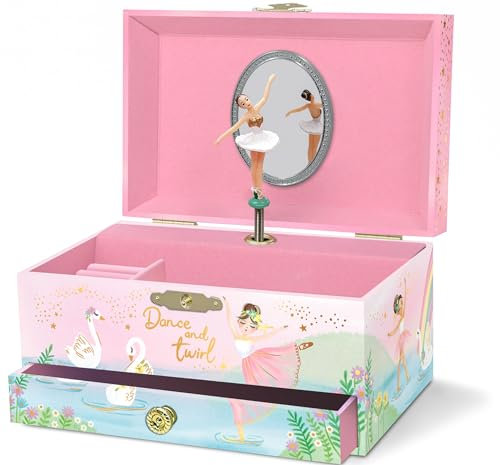 Musikalische Ballerina Schmuckkästchen für Mädchen – Kinder tanzende Ballerina Musikbox Spiegel, Ballett Geschenke für kleine Mädchen, Schmuck-Boxen, Geburtstag Geschenk, Alter 3–10, rosa