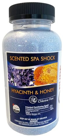 Shock de spa perfumado, choque sin cloro para cualquier spa o jacuzzi, uso con tabletas de bromo o cloro de spa. Cristales infundidos con fragancia de miel de jacinto tratan el agua y oxidan los
