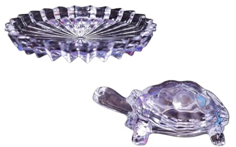 Kristallglas-Schildkröte mit rundem Teller, Set 2, Aschenbecher Schildkröten-Set – 2 Stück